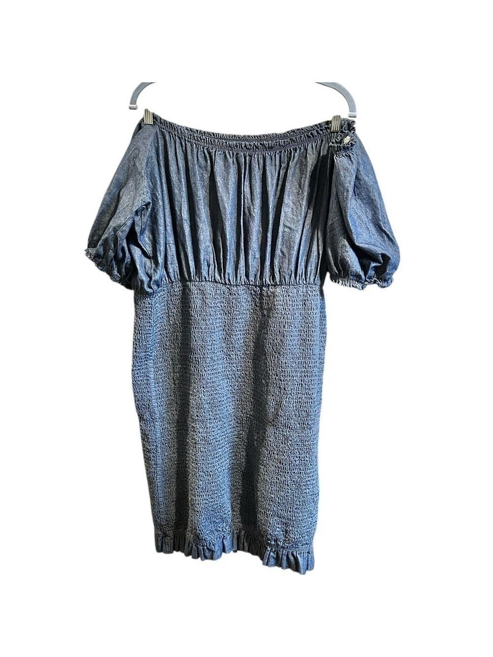 Love by Chelsey Chambray Bodycon Shirred Bottom Peasant Off Shoulders Sz 2X NWT